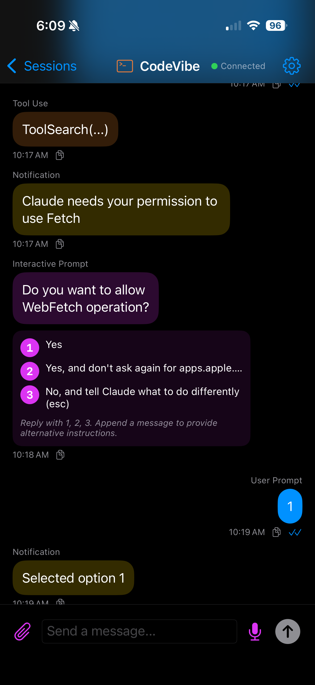 CodeVibe real-time conversation with AI agent