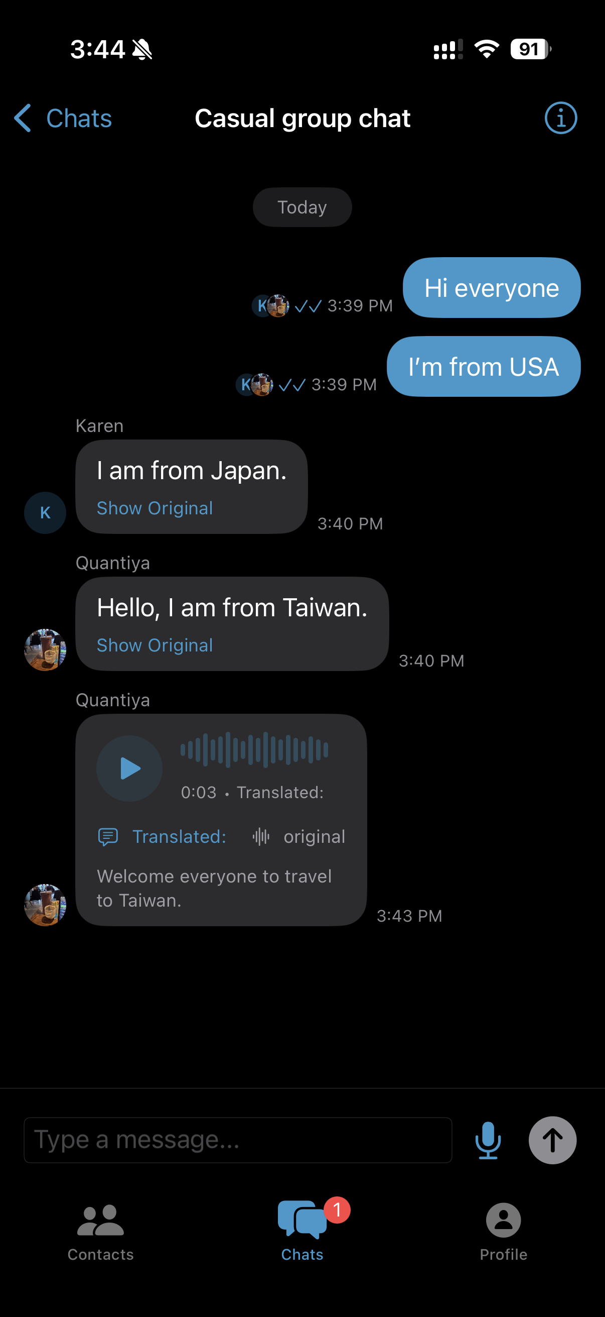Group chat with voice messages